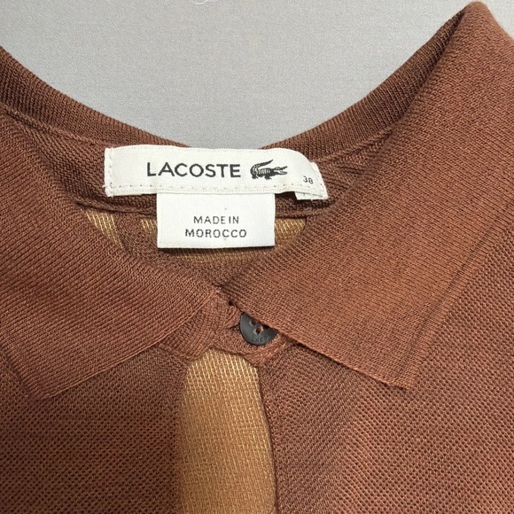 Lacoste Womens Wool Blend Long Sleeve Polo Dress Brown Colorblock Size 38 US 6 - Picture 6 of 16